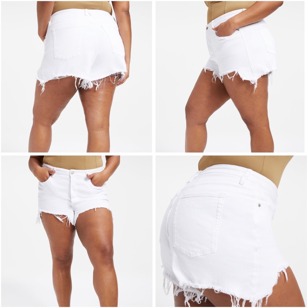 Good American Bombshell Shorte White Frayed Distressed 16 NWT New